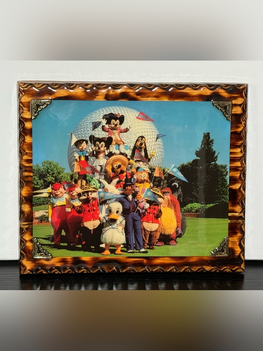 Vintage 80βs Walt Disney World βEpcot Centerβ Character Photo Plaque (